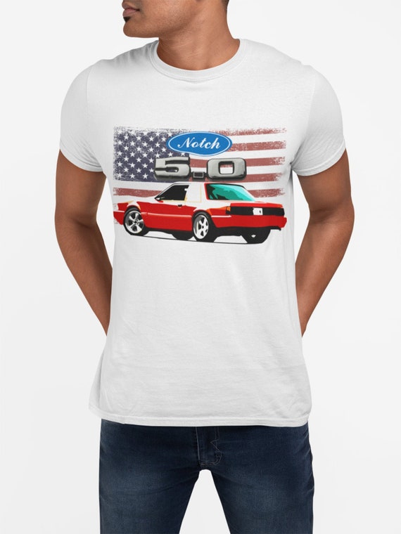 T-shirt Uomo Retr&ograve; Ford Mustang Fox Body 5.0, Anni '80/'90, Colore Bianco, Taglia Regolare