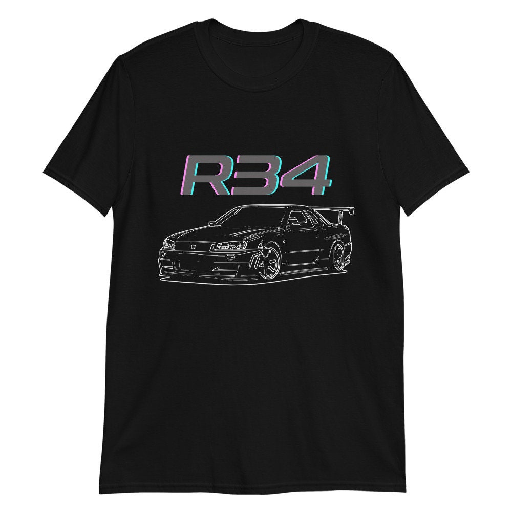 R34 GTR GT-R Skyline JDM Custom Line Art Short-sleeve T-shirt - Etsy