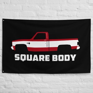 1987 Chevy C10 Silverado Square Body American Red and White Pickup Truck Garage Office Man Cave Banner Flag 34.5&quot; x 56&quot;  - Gift