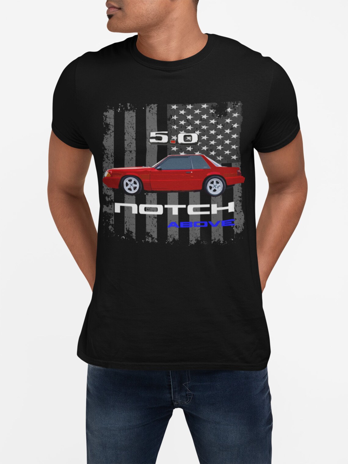 Foxbody Mustang 5.0 Classic Car T-Shirt - Unisex Short Sleeve Tee For Ford Enthusiasts - View #7