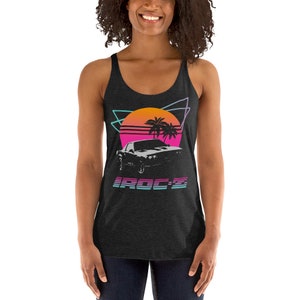 Retrowave Sun 80s Aesthetic Camaro IROC-Z Women&#39;s Racerback Tank