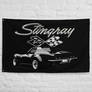 Corvette C3 Stingray Banner: Black Classic Car Art, Man Cave Decor (34.5&quot; x 56&quot;)