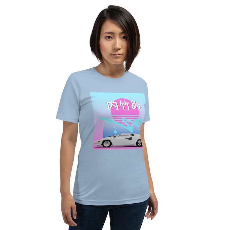 White Countach Solo Jazz Vaporwave T-Shirt – Unisex Short-Sleeve Classic Car Tee - View #13