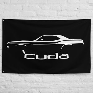 1972 Cuda Barracuda Muskelauto Silhouette Oldtimer Besitzer Geschenk Garage Büro Mann Höhle Banner Flagge 34.5 &quot;x 56&quot; - Geschenk