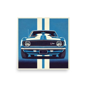 1967 Blue Chevy Camaro Z28 Poster for Garage Office Man Cave Automotive Art