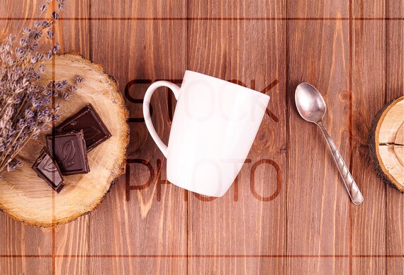 Mockup Mug Stock Photo Wood Background Flat Lay Desk