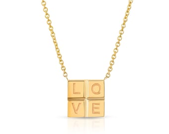 Amour - custom handmade 14-karat gold love square pendant necklace