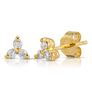 Ella - custom handmade 14-karat gold triangle three-stone stud earring with diamonds