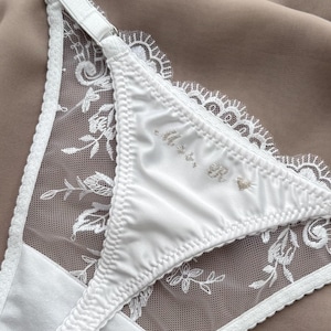 personalized bridal panties, bride panties with name/date, bridal underwear with embroidery,  gift for bride, Mrs. [Last Name] underwear