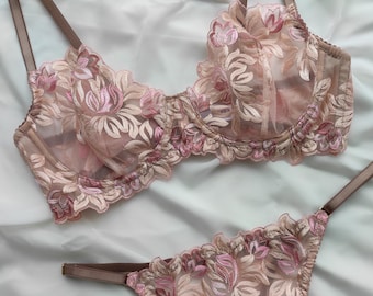 floral lace lingerie, romantic lingerie, custom lingerie,  boudoir lingerie, transparent lingerie, embroidered lingerie, sissy lingerie