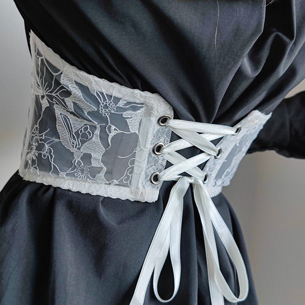Taille corset floral blanc, nuit de noces de lingerie de mariée, ceinture corset, corset sous la poitrine, corset, corset à lacets, corset pour mariée