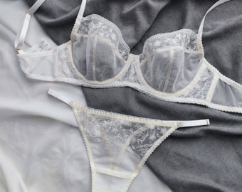 Hochzeitsdessous, Flitterwochen, weißes Dessous-Set, Dessous durchsichtig, weiße Dessous