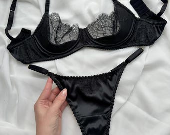 satin lingerie, women's satin lingerie,  black lingerie set, non-women's underwear, satin lingerie set, elegant lingerie