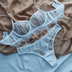 Bridal lingerie, wedding lingerie set, white lingerie set, wedding lingerie set, bride&#39;s underwear, honeymoon lingerie