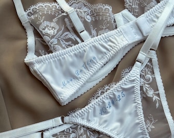 lingerie de mariage brodée personnalisée, lingerie lune de miel, lingerie personnalisée « MME » pour la mariée