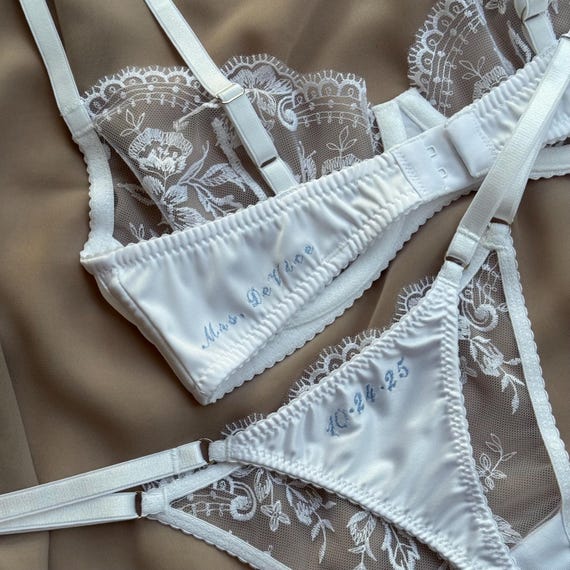 personalized embroidery wedding lingerie, honeymoon lingerie, Personalized Bride "MRS" lingerie