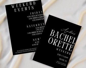 Modern Black Bachelorette Invitation and Itinerary Template, Bachelorette Invitation Instant Download, Printable Bachelorette Invite