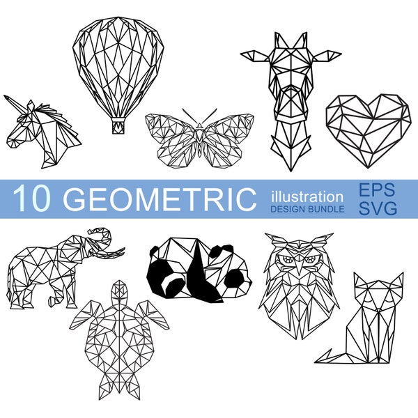 Geometric illustrations SET svg, eps / linear animals svg / minimalistic animal tattoo / geometric fox / polygonal / art/ digital