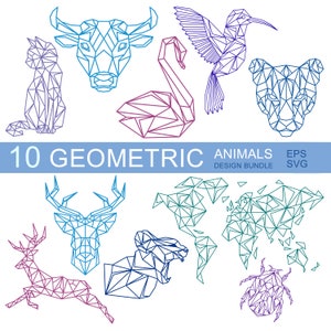 Geometrische Tiere BUNDLE svg, eps/Käfer/ Weltkarte/ Hirsch/ Katze/ Vogel/polygonal