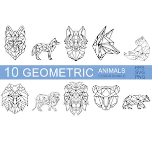 Geometric animals BUNDLE svg, png, eps/ linear animals svg / minimalist animal tattoo / geometric wolf / bear / geometric lion