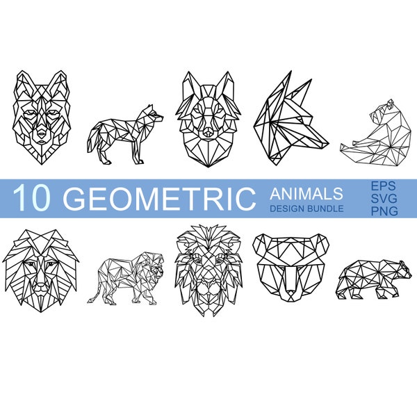 Geometric animals BUNDLE svg, png, eps/ linear animals svg / minimalist animal tattoo / geometric wolf / bear / geometric lion