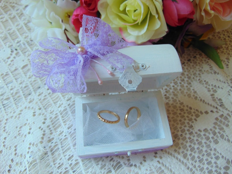 Wedding Ring Bearer Box Rustic Ring Bearer Valentine gift for her Rustic Wooden Box Purple ring box Engagement ring box Small Ring Box