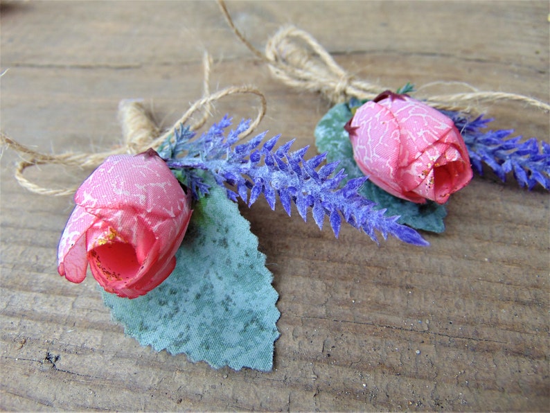 Grooms boutonniere buttonhole Rustic boutonniere Pink Rose Boutonniere Rustic Buttonhole Rose boutonniere Lavender boutonniere