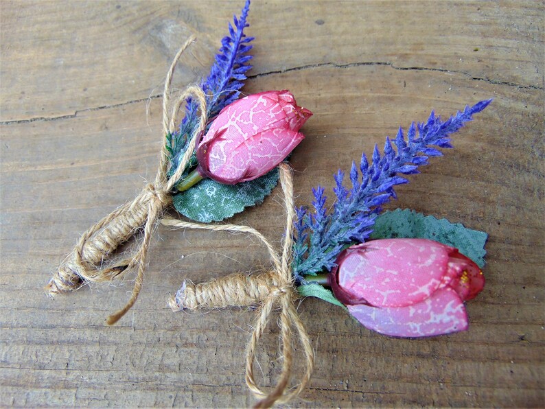 Grooms boutonniere buttonhole Rustic boutonniere Pink Rose Boutonniere Rustic Buttonhole Rose boutonniere Lavender boutonniere