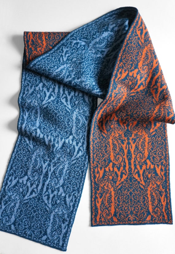Art nouveau seahorses wool felt scarf. Deep blue and orange. | Etsy
