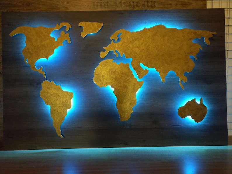 Wooden Wall World Map with RGB LED Backlight | Etsy