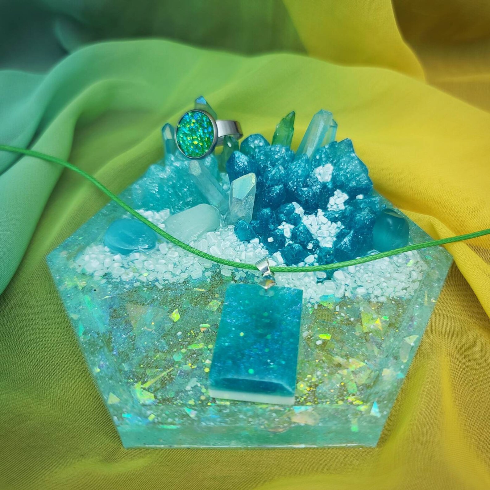 Quartz Crystal and Resin Tray with Necklace and Ring Etsy