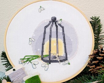 Winter Lantern Cross Stitch Pattern