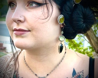 Onyx and Prehnite Statement Earrings