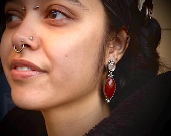 Carnelian Marquise and Silver Earrings