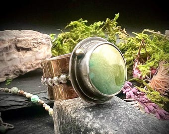 Watercolor Green Turquoise Ring on Gold Filled Band