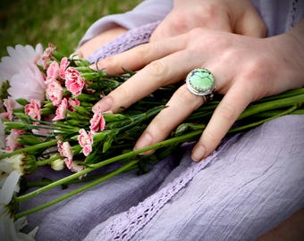 Watercolor Green Turquoise Ring on Gold Filled Band