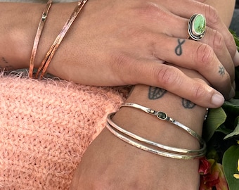 Set of Hammered Sterling Silver or Copper Bangles