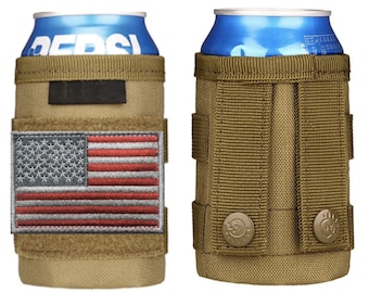 Toso Tactical Beer Can Holder w/Flag Patch//Tactical Beverage Cooler/Molle Can Holder/Tactical Beverage Pouch/AOR2 Water Bottle Holder/