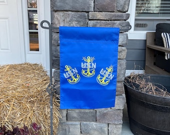 Bandera de jardín de vinilo de doble cara de suboficial jefe de la Marina hecha a medida // Bandera de jardín de suboficial jefe de la Marina // Bandera de jardín de la Marina // Bandera de jefe de la Marina