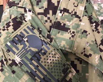 Punisher laser-cut IR flag reversed patch/Laser-cut Patch/NWU Patch/Tactical Patch//Morale Patch/US Flag Patch/Tactical Military Flag/