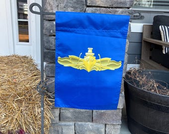 Bandera de jardín de vinilo de doble cara de oficial de guerra de superficie de la Marina (SWO) hecha a medida // Bandera de jardín de SWO // Bandera de jardín de la Marina