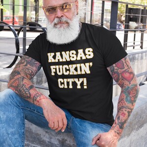Kansas Fuckin' City Tshirt/Kansas City Football T-Shirt/Women's Kansas City Football shirt/Men's Kansas City Football Gift/Kansas City Shirt Black w/white letter