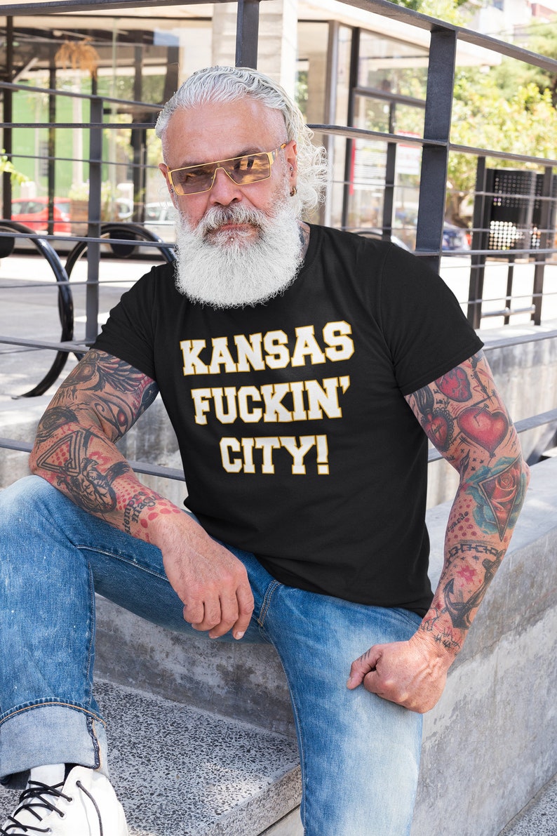 Kansas Fuckin' City Tshirt/Kansas City Football T-Shirt/Women's Kansas City Football shirt/Men's Kansas City Football Gift/Kansas City Shirt Black w/white letter