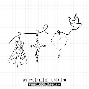 1223 - Prima Comunione SVG, EPS, PNG - Croce, Religioso, Fede Clipart Vettore. Vergine Maria svg. Rosario svg