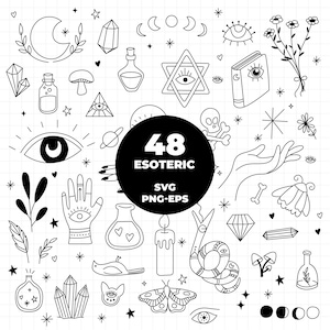 878 - Esoterische tovenaarpakketbundel SVG, EPS, PNG - Esoterische tovenaarpictogrammen en ideeën Clipart Vector. Magie en betoveringen pictogrammen svg.
