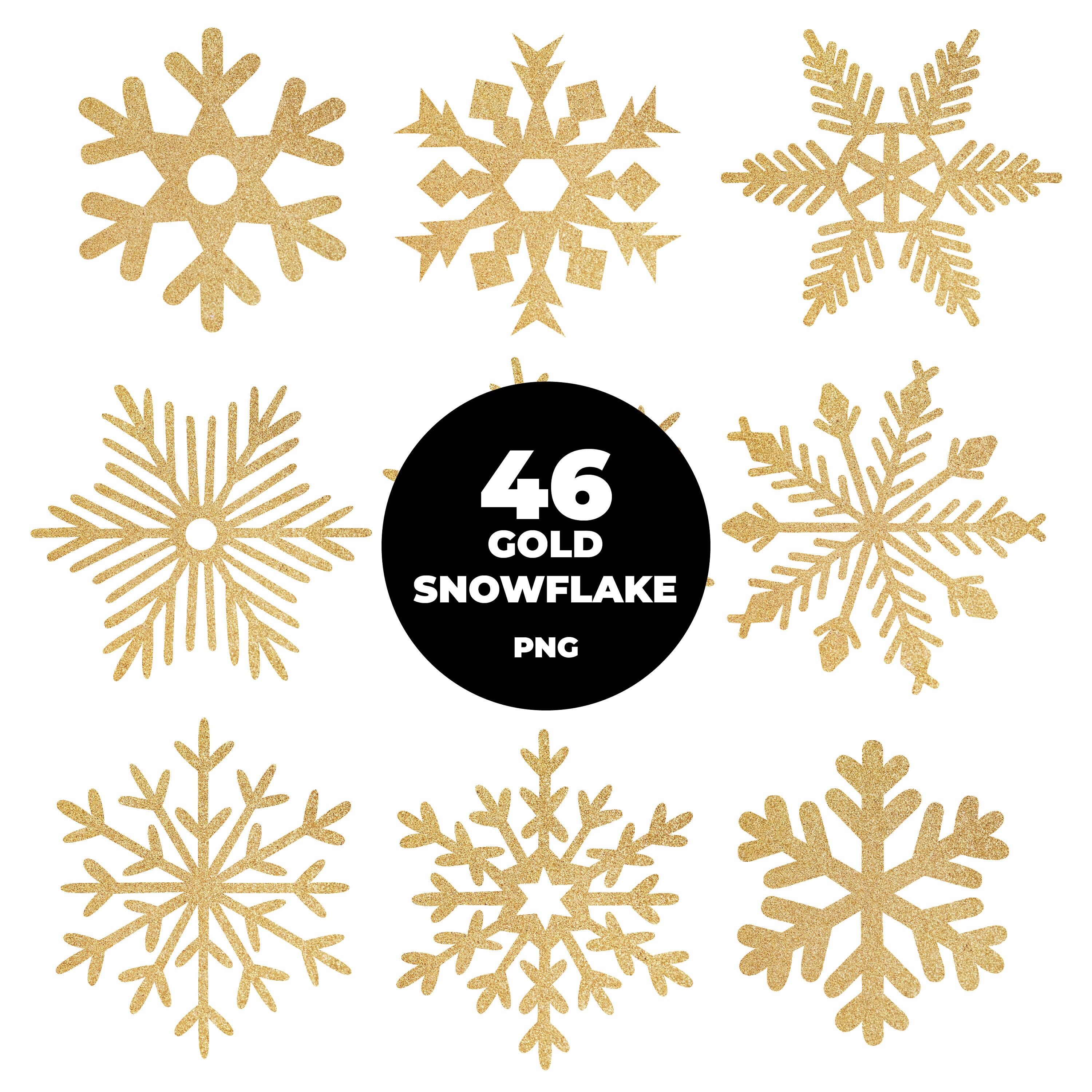 851 - Gold Snowflake Mega Pack Bundle Clipart (PNG Format). Gold ...