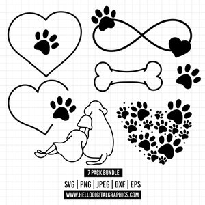 1248 - Hondenliefde SVG, EPS, PNG - Dierenliefde Clipart Vector. Hondenpoot, dierenpoot gevectoriseerd. Hondenbotpictogrammen.