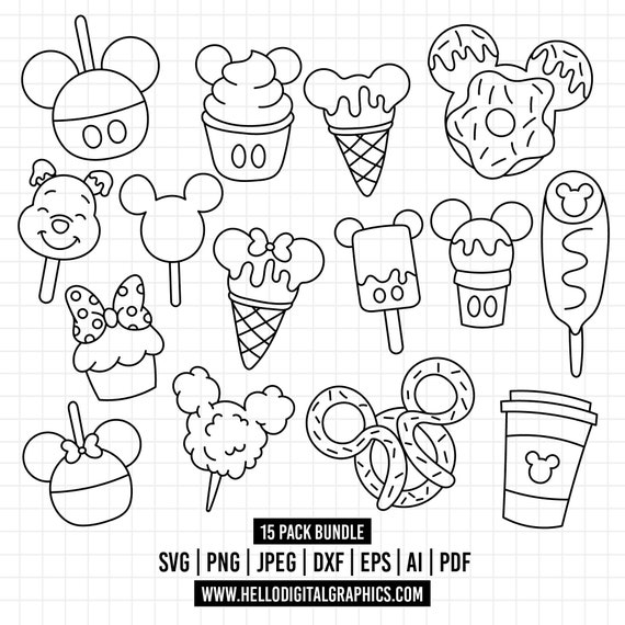 891 - Mouse Snack Goals SVG, EPS,PNG- Theme Park Snack Goals Clipart Vector. Foods from a Magical World. Disney snacks dtf. Disney trips dtf