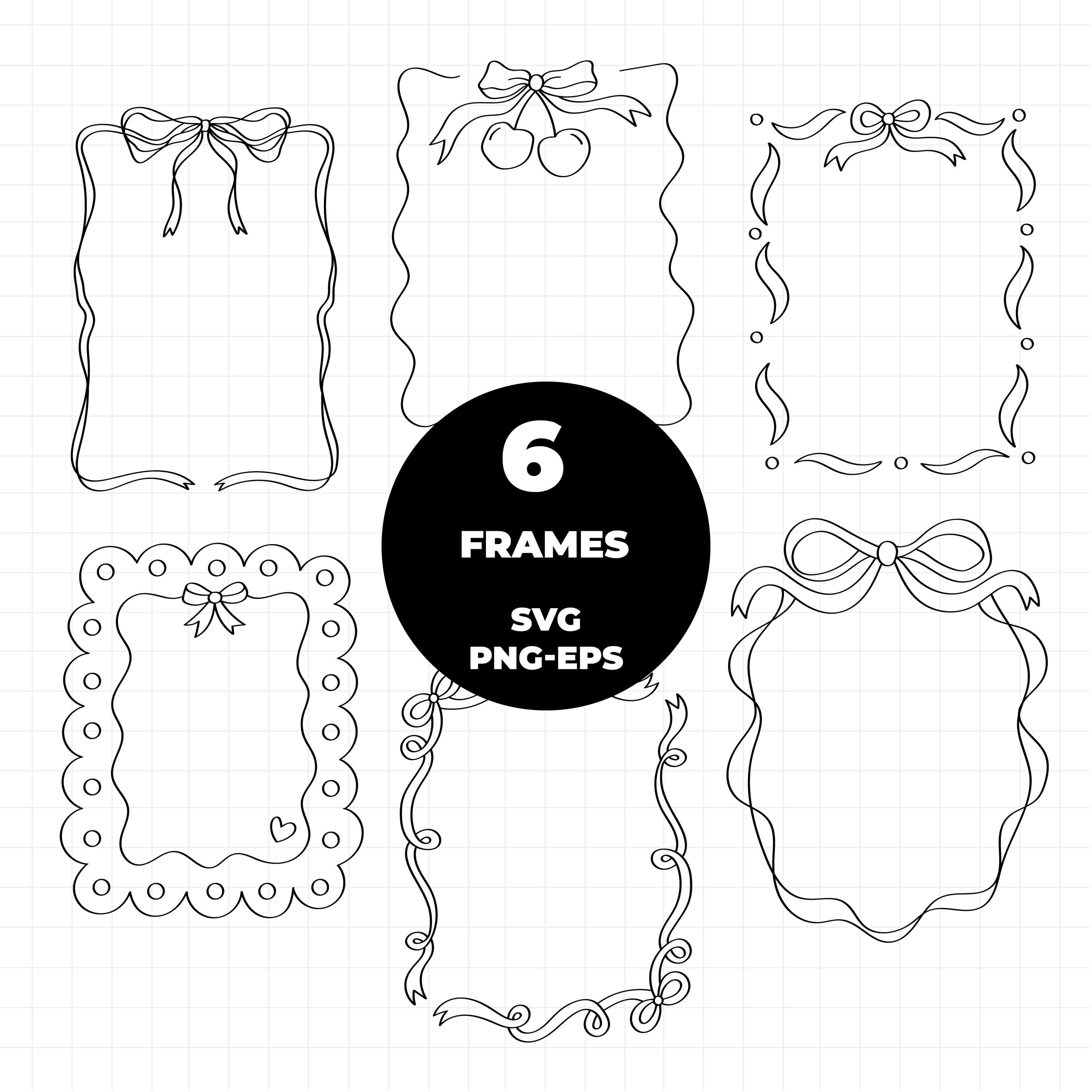 3133 - Frames doodle pack bundle SVG, EPS, Png - Frames line art Clipart Vector. Coquette frames pack dtf. Frames outline.