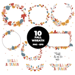 832 - Autumn wreath pack bundle Clipart EPS and PNG Format. Autumn wreath pack bundle Clipart Vector.
